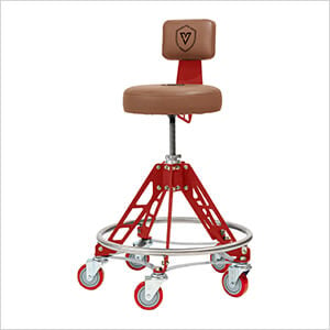 Elevated Steel Max Shop Stool (Brown Seat, Red Frame, Red Casters)