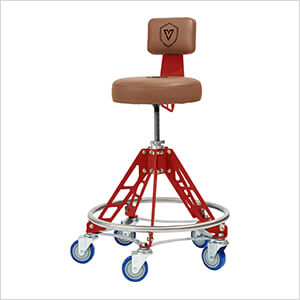 Elevated Steel Max Shop Stool (Brown Seat, Red Frame, Blue Casters)