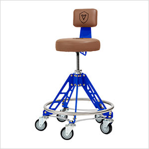 Elevated Steel Max Shop Stool (Brown Seat, Blue Frame, Black Casters)