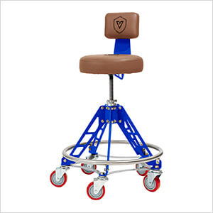 Elevated Steel Max Shop Stool (Brown Seat, Blue Frame, Red Casters)