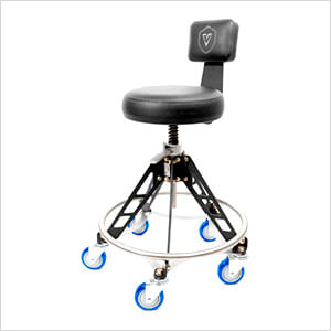 Elevated Steel Max Quick Height Shop Stool (Black Seat, Black Frame, Blue Casters)