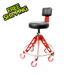 Vyper Industrial Elevated Steel Max Quick Height Shop Stool (Black Seat, Red Frame, Red Casters)