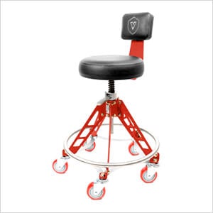 Elevated Steel Max Quick Height Shop Stool (Black Seat, Red Frame, Red Casters)