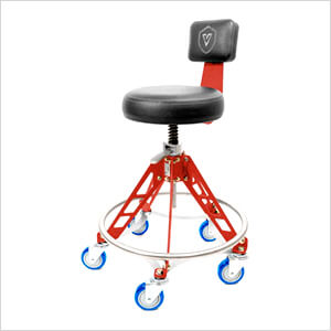 Elevated Steel Max Quick Height Shop Stool (Black Seat, Red Frame, Blue Casters)