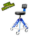 Vyper Industrial Elevated Steel Max Quick Height Shop Stool (Black Seat, Blue Frame, Black Casters)
