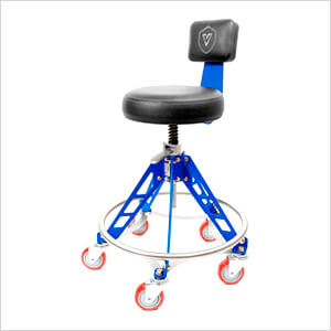 Elevated Steel Max Quick Height Shop Stool (Black Seat, Blue Frame, Red Casters)