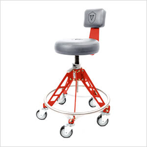 Elevated Steel Max Quick Height Shop Stool (Grey Seat, Red Frame, Black Casters)