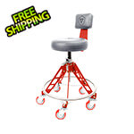 Vyper Industrial Elevated Steel Max Quick Height Shop Stool (Grey Seat, Red Frame, Red Casters)