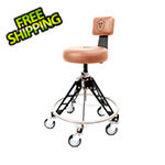 Vyper Industrial Elevated Steel Max Quick Height Shop Stool (Brown Seat, Black Frame, Black Casters)