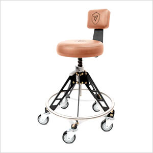 Elevated Steel Max Quick Height Shop Stool (Brown Seat, Black Frame, Black Casters)