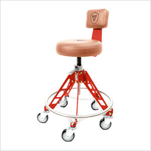 Elevated Steel Max Quick Height Shop Stool (Brown Seat, Red Frame, Black Casters)