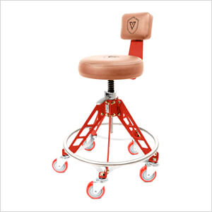 Elevated Steel Max Quick Height Shop Stool (Brown Seat, Red Frame, Red Casters)