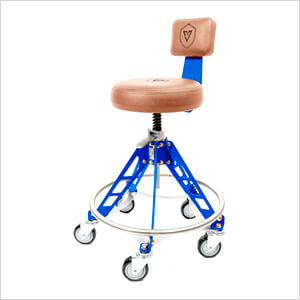 Elevated Steel Max Quick Height Shop Stool (Brown Seat, Blue Frame, Black Casters)