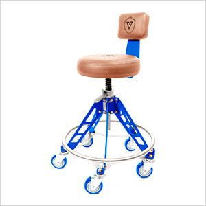 Elevated Steel Max Quick Height Shop Stool (Brown Seat, Blue Frame, Blue Casters)