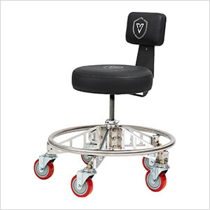 Premier Aluminum Max Shop Stool (Black Seat, Black Backrest Arm, Red Casters)