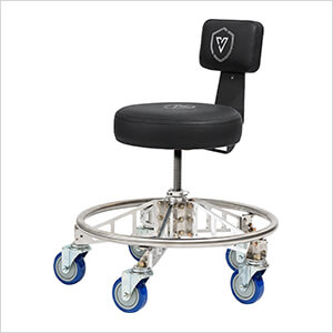 Premier Aluminum Max Shop Stool (Black Seat, Black Backrest Arm, Blue Casters)