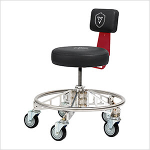 Premier Aluminum Max Shop Stool (Black Seat, Red Backrest Arm, Black Casters)