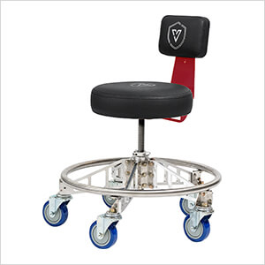 Premier Aluminum Max Shop Stool (Black Seat, Red Backrest Arm, Blue Casters)
