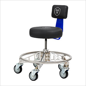 Premier Aluminum Max Shop Stool (Black Seat, Blue Backrest Arm, Black Casters)