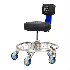 Premier Aluminum Max Shop Stool (Black Seat, Blue Backrest Arm, Blue Casters)
