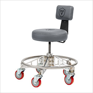 Premier Aluminum Max Shop Stool (Grey Seat, Black Backrest Arm, Red Casters)