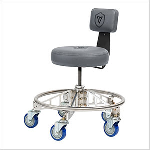 Premier Aluminum Max Shop Stool (Grey Seat, Black Backrest Arm, Blue Casters)