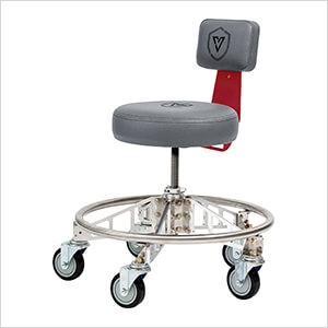 Premier Aluminum Max Shop Stool (Grey Seat, Red Backrest Arm, Black Casters)