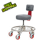 Vyper Industrial Premier Aluminum Max Shop Stool (Grey Seat, Red Backrest Arm, Red Casters)
