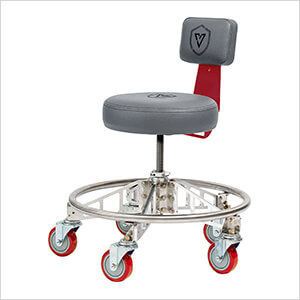 Premier Aluminum Max Shop Stool (Grey Seat, Red Backrest Arm, Red Casters)