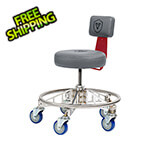 Vyper Industrial Premier Aluminum Max Shop Stool (Grey Seat, Red Backrest Arm, Blue Casters)