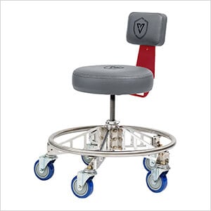 Premier Aluminum Max Shop Stool (Grey Seat, Red Backrest Arm, Blue Casters)