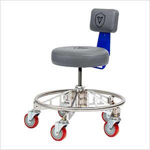 Premier Aluminum Max Shop Stool (Grey Seat, Blue Backrest Arm, Red Casters)