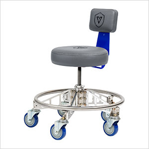 Premier Aluminum Max Shop Stool (Grey Seat, Blue Backrest Arm, Blue Casters)