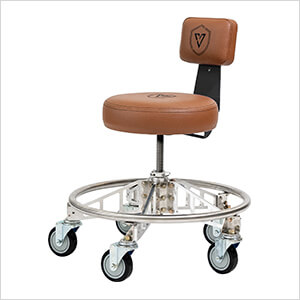 Premier Aluminum Max Shop Stool (Brown Seat, Black Backrest Arm, Black Casters)
