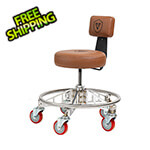 Vyper Industrial Premier Aluminum Max Shop Stool (Brown Seat, Black Backrest Arm, Red Casters)