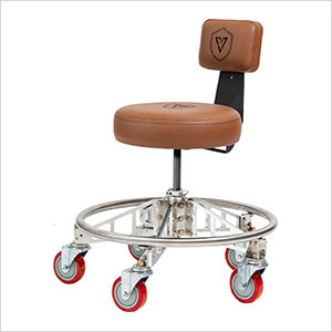 Premier Aluminum Max Shop Stool (Brown Seat, Black Backrest Arm, Red Casters)