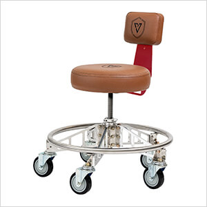 Premier Aluminum Max Shop Stool (Brown Seat, Red Backrest Arm, Black Casters)