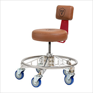 Premier Aluminum Max Shop Stool (Brown Seat, Red Backrest Arm, Blue Casters)