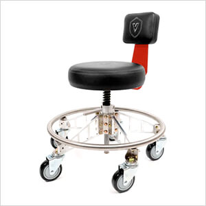 Premier Aluminum Max Quick Height Stool (Black Seat, Red Backrest Arm, Black Casters)