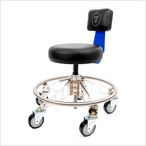 Premier Aluminum Max Quick Height Stool (Black Seat, Blue Backrest Arm, Black Casters)