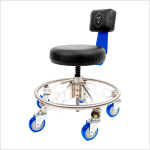 Premier Aluminum Max Quick Height Stool (Black Seat, Blue Backrest Arm, Blue Casters)