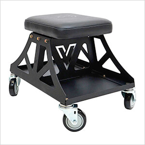 Low Pro Rolling Shop Stool (Black Seat, Black Frame, Black Casters)