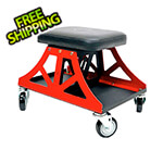 Vyper Industrial Low Pro Rolling Shop Stool (Black Seat, Red Frame, Black Casters)