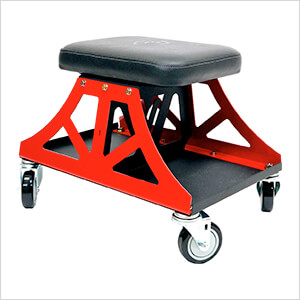Low Pro Rolling Shop Stool (Black Seat, Red Frame, Black Casters)