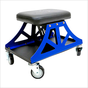 Low Pro Rolling Shop Stool (Black Seat, Blue Frame, Black Casters)