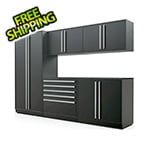 Proslat Fusion Plus 6-Piece Mat Black Garage Cabinet Set with Silver Handles and Powder Coated Countertop