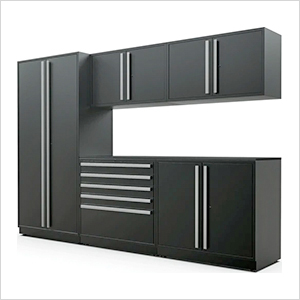 6-Piece Mat Black Cabinet Set with Silver Handles and Powder Coated Worktop