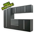 Proslat 6-Piece Mat Black Cabinet Set with Silver Handles and Stainless Steel Worktop