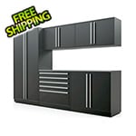 Proslat Garage Cabinets 6-Piece Mat Black Cabinet Set with Silver Handles and Stainless Steel Worktop