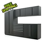 Proslat Garage Cabinets 6-Piece Mat Black Cabinet Set with Black Handles and Powder Coated Worktop